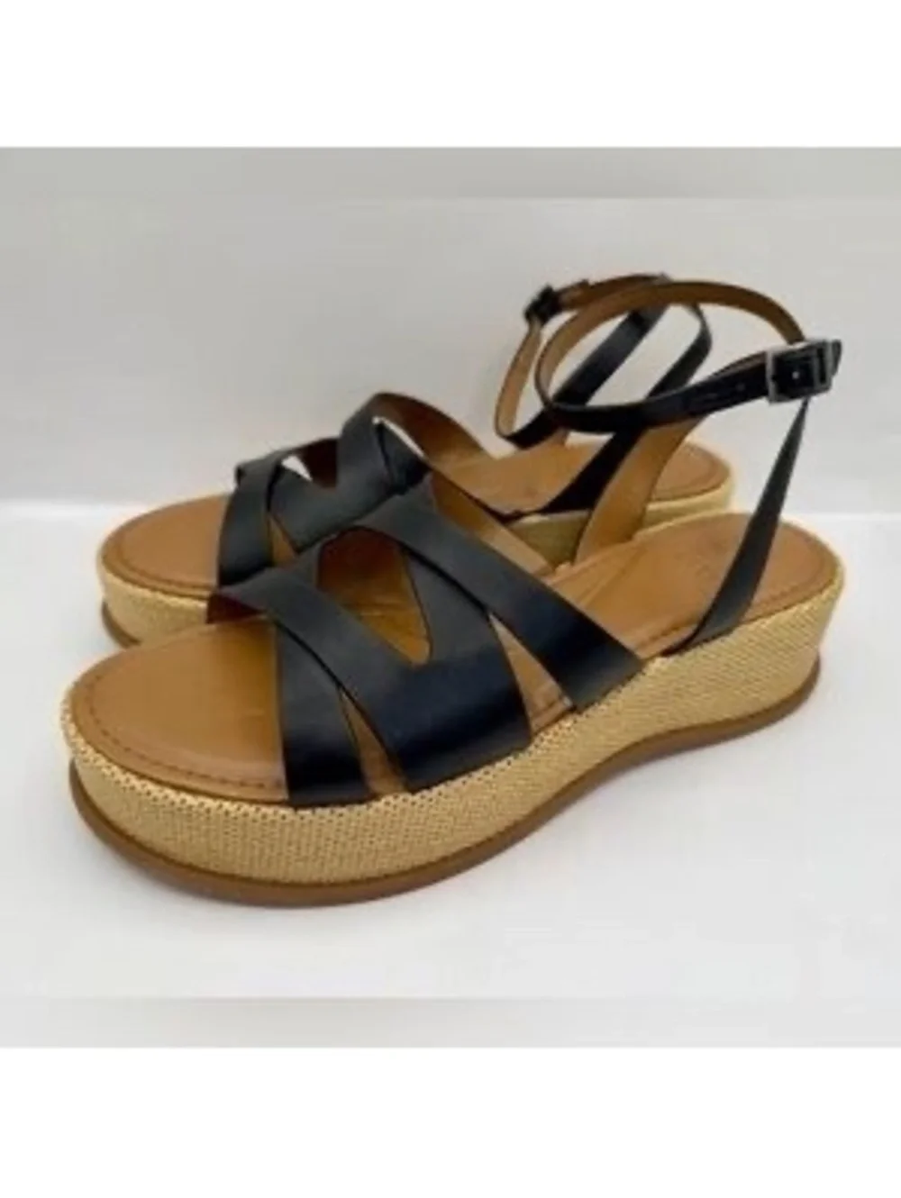 Womans Size 10 Naturalizer Riley Black Strappy Espadrille Wedge Sandal